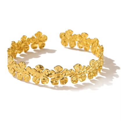 bracelet jonc avec fleurs en acier inoxydable