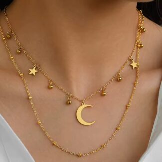 collier lune acier inoxydable