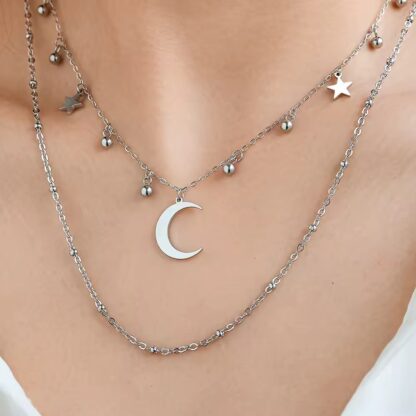 collier deux chaines avec lune