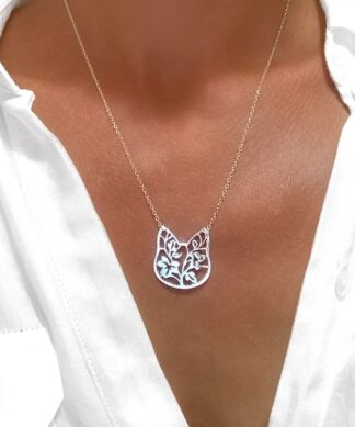 collier chat argente