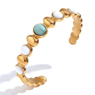 bracelet jonc en acier inoxydable avec pierres turquoise