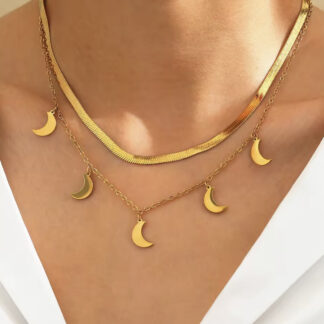 collier tendance avec lune en acier inoxydable