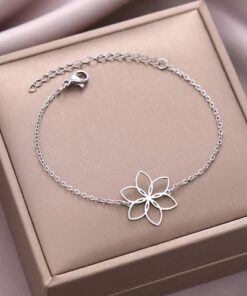 bracelet fleur acier argente