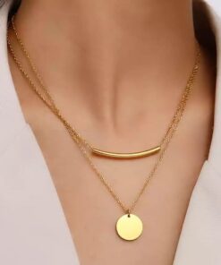 collier deux rangs medaille acier
