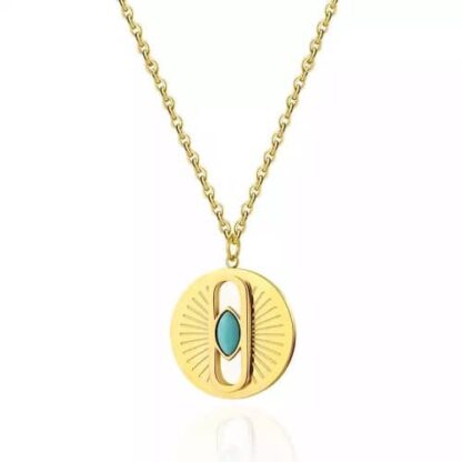 collier medaille pierre turquoise