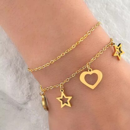 bracelet avec breloques coeur acier inoxydable
