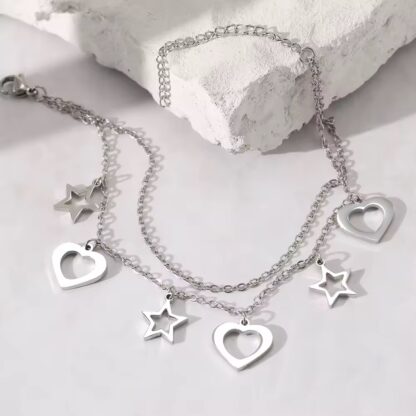 bracelet avec breloques coeur acier inoxydable