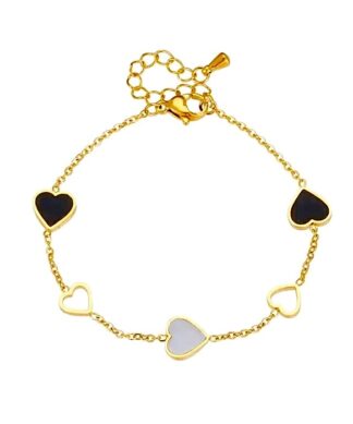 bracelet avec pendentifs en forme de coeur noir