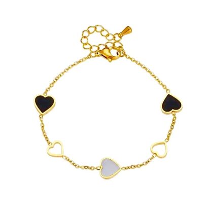 bracelet avec pendentifs en forme de coeur noir