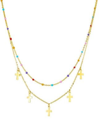 collier multirangs croix en acier inoxydable