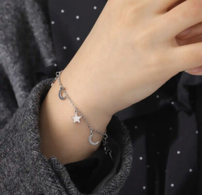 bracelet lune etoile acier inoxydable