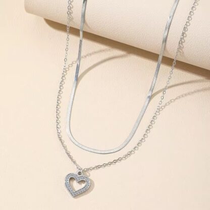 collier double rang coeur avec strass