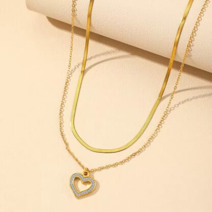 collier double rang coeur avec strass