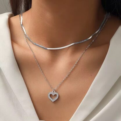 collier double rang coeur