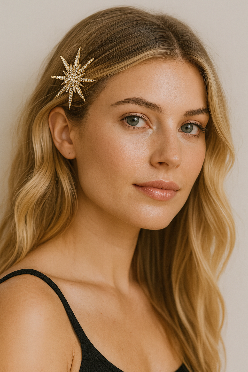 femme avec barrette cheveux étoile strass