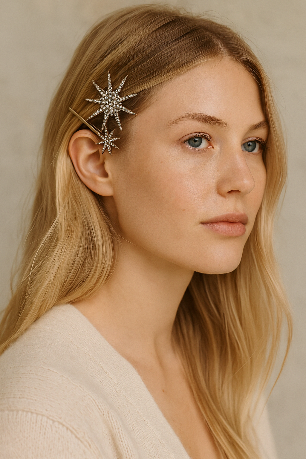 femme avec barrette de cheveux
